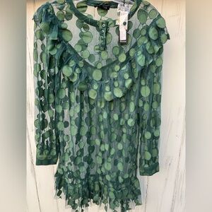 Reveuse Green Sheer Polka Dot Dress Size S NWT